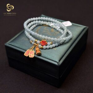 Vòng Phỉ thuý băng 4 ly mix charm bạc bình an