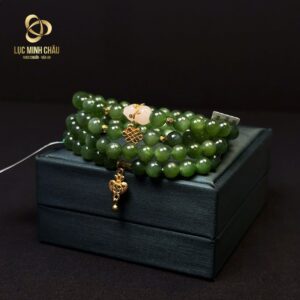 Vòng Ngọc bích 6 ly mix bình an thỏi vàng ngọc bích