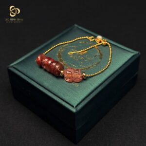 Lắc bi Tỳ Hưu Thạch anh tóc đỏ đồng điếu