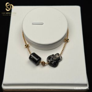 Lắc bi hồ ly thạch anh tóc đen mix lu kim tiền mạ vàng