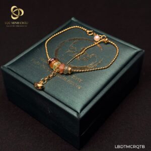 Lắc bi ngũ điếu đá Tourmaline mix charm rơi quan tiền bạc