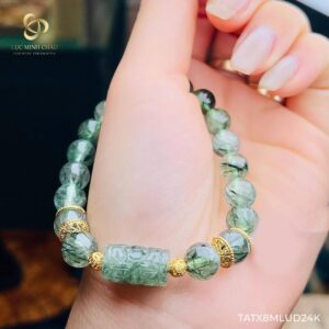 Thạch anh tóc xanh mix Lu thống – Úp đá mạ vàng S