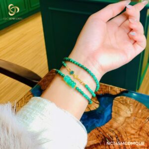 Vòng ngọc cẩm thạch 4,5 ly mix charm đám mây & quạt lá bạc