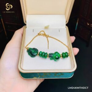 Lắc mạ 24K mix điếu – charm hồ ly cẩm thạch