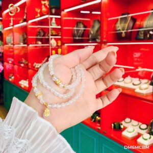 Vòng moonstone 6 ly mix charm – điếu – lu bạc xi 18K