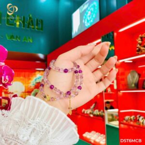 Đá Super Seven tím 6 ly mix charm hoa bạc