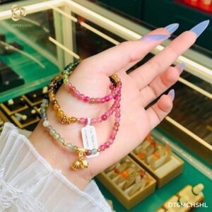 Tourmaline 6 ly mix charm hoa sen 18K