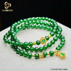 Chuỗi phỉ thúy lục đế vương 5li quấn 3 VIP lỗ nhỏ mix charm vàng 18K