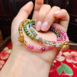 Tourmaline 6 ly mix charm hoa sen 18K