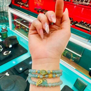 Lam ngọc 6,5ly  charm hồ lô lá rơi vàng 18k