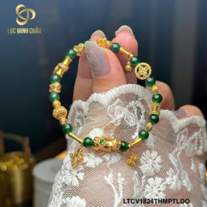💎 Lắc Tay Charm V18K–V24K Tỳ Hưu Mix Phỉ Thuý Lục Đế Vip